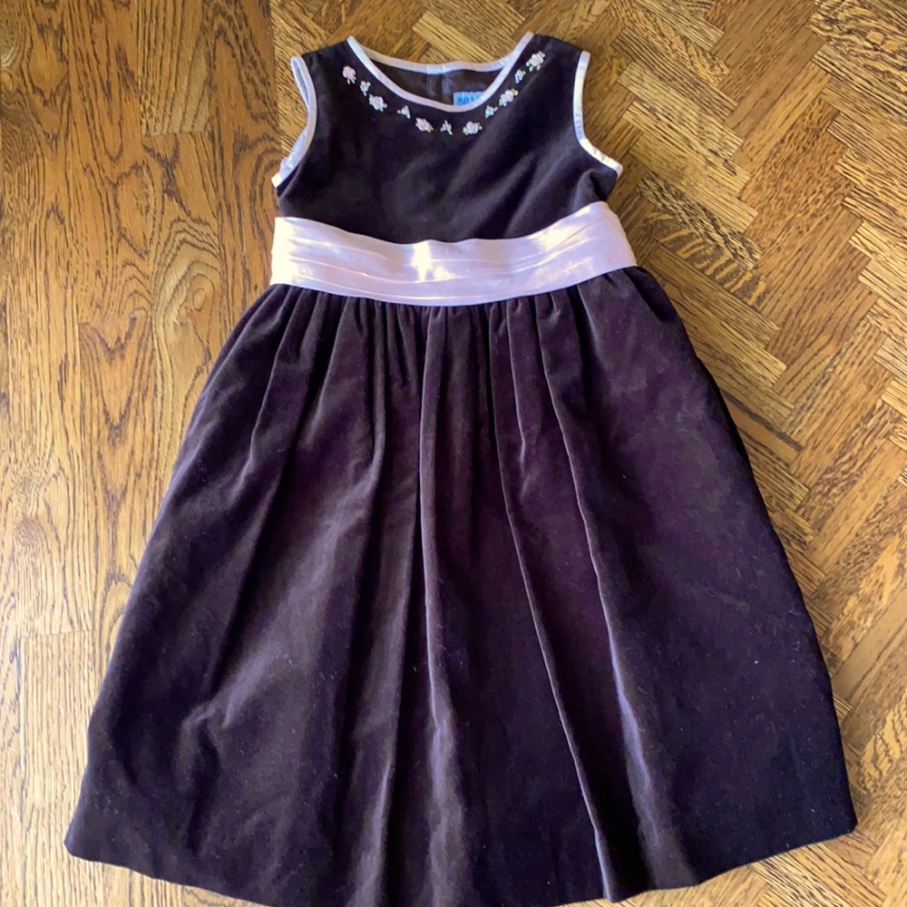 Brown Velvet Holiday Dress Luli & Me Pink Sash